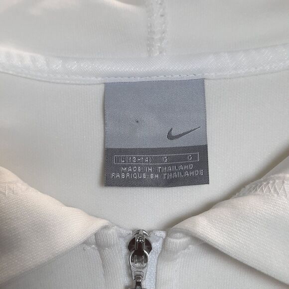 Vintage Nike Hoodie Sports Track Jacket White Pink Arm Stripe Size L 12-14 - Picture 6 of 9